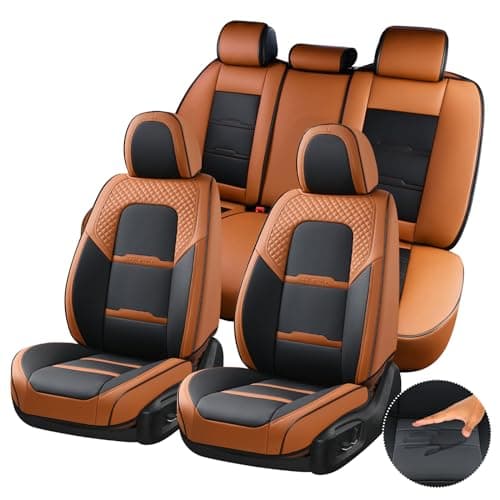 Coverado Car Seat Covers Full Set, 5 Piece Car Seat Protector with Removable Headrest, Nappa Leather Breathable Front Rear Seat Cushion Side All Wrapped Universal Fit Truck Automotive Most Cars Brown