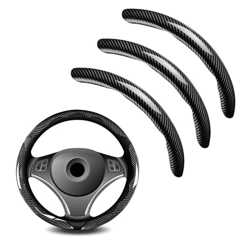 3pcs Universal Carbon Fiber Steering Wheel Cover - Anti-Slip & Segmented Design, Universal 99% Durable Steering Wheel Protector for Men and Women, Car Interior Accessory (Black)