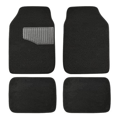 Amazon Basics Universal Fit Anti-Slip Carpet Floor Mats, Full Set for Car, SUV, Van & Truck, 4 count, Black, 25"L x 17.5"W (Front), 13"L x 17.5"W (Rear)
