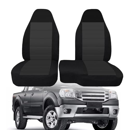 runfider 2PCS 60/40 High Back Bench Seat Cover with Hooks Compatible with Ford Ranger 2004 2005 2006 2007 2008 2009 2010 2011 2012 - Black