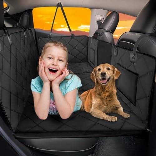ROUWINNE Back Seat Extender for Dogs-Large Space, Dog Car Seat Cover Hard Bottom Holds 420lbs, Sturdy Backseat Extender for Dogs,Upgraded Waterproof Pet Car Bed Dog Hammock for Car, SUV,Truck, Black