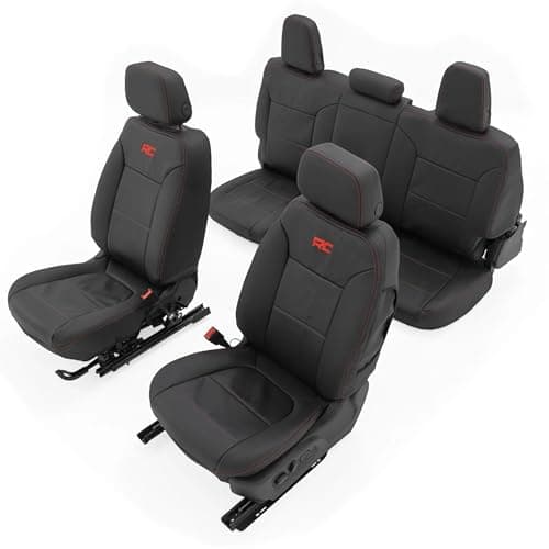 Rough Country Leather Seat Covers for Chevy Silverado 1500 & GMC Sierra 1500 Crew Cab (2019–2026) – Front Buckets & 60/40 Rear