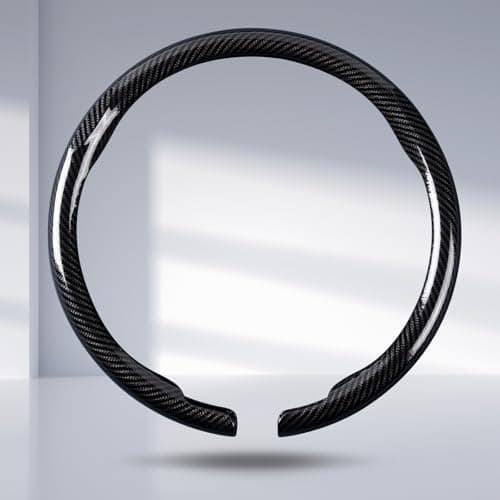 Car Steering Wheel Cover Carbon Fiber Snap On Steering Wheel Accessories Wrap 14.5-15 inch Universal Grip Anti-Skid Protector, Glossy Black