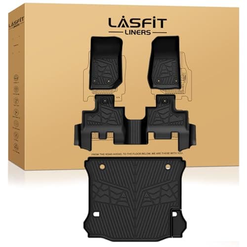LASFIT Floor Mats & Cargo Mat for Jeep Wrangler JK 2014-2018 Unlimited 4-Door (NOT for JL or 2-Door) All Weather TPE Custom Fit Car Mats Floor Liners Cargo Liner Cargo Mat Black