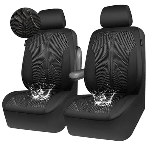 CAR PASS Waterproof Car seat covers Front Seats covers Neoprene Wetsuit, All-Weather Non-Slip Durable, Universal Fit for SUV Sedans Trucks Vans Automotive, Armrest Airbag Compatible, 3D Emboss 2 Black