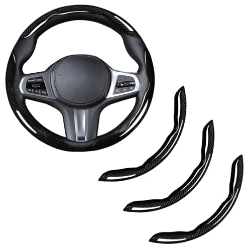 Carbon Fiber Steering Wheel Cover, Snap on Car Steering Wheel Cover Set Accessories 3pcs Wrap Grip Non Slip Protector Universal Glossy Black