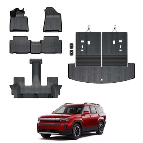 GALVAGNITE Floor Mats for 2024 2025 2026 Hyundai Santa Fe 6-Seat/7-Seat (Fit Hybrid and Fuel), All Weather TPE Floor Mat and 2-in-1 Cargo Mat with Backrest Mat for Santa Fe Accessories