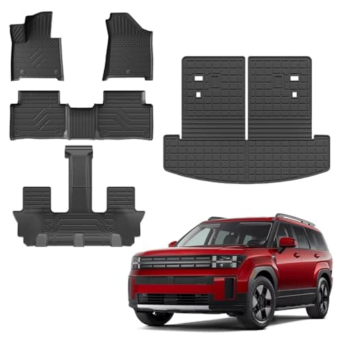 Thinzyou Floor Mats Compatible with 2024 2025 2026 Hyundai Santa Fe Cargo Liner Fit Gas&Hybrid TPE All Weather Back Seat Cover Protector Santa Fe Accessories (Trunk Mat with Backrest Mat+Floor Mats)