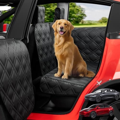 Wexyldra Dog Car Seat Cover for Back Seat Compatible with Tesla Model Y — Hard Bottom Pet Travel Hammock with Seat Extender, Waterproof Backseat Dog Cover with Door & Headrest Protectors