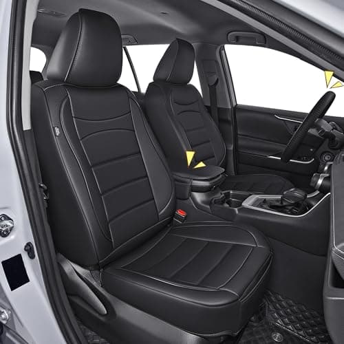 IKABEVEM RAV4 Seat Covers Custom for Toyota RAV4 2019 2020 2021 2022 2023 2024 2025 LE,XLE,XLE Premium,Limited,Base,SE Full Set Luxury Faux Leather Seat Cover with Interior Accessories(Black)