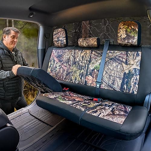Mossy Oak Camo Truck Bench Seat Cover Fits All Full-Size Silverado F-150 Ram Sierra Titan Tundra Pickup Trucks; Folding Bench or Standard Bench Seats; 70% Polyester, 30% Polyurethane