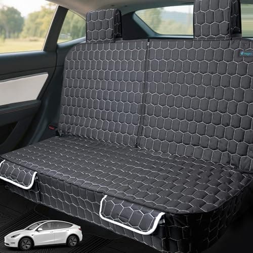 Meginc Dog Seat Covers for Tesla Model Y, Heavy Duty Bench Seat Cover with Headrest for Model Y, Non Slip Waterproof Back Seat Cover for Cars Armrest Compatible Car Seat Protector for Kids and Dogs