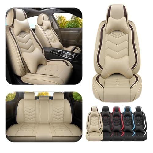 ADERN Car Seat Covers for Chrysler Town Country 2000-2016, Premium Nappa Leather Car Seat Cover, Stylish Sport Seat Covers, Automobile Seat Cover Sets.(Luxury 5 Seats/Beige)