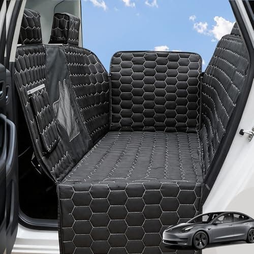 Meginc Dog Seat Covers for Tesla Model Y,Dog Hammock for Tesla with Side Flaps, 100% Waterproof Model Y Dogs Accessories with Mesh Window & Headrest Protector Easy Clean up Pet Car Seat Cover