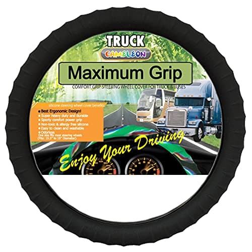 Cameleon Cover Silicone Semi-Truck Steering Wheel Cover Fits 16" 17" 18" 19" Steering Maximum Grip, Black