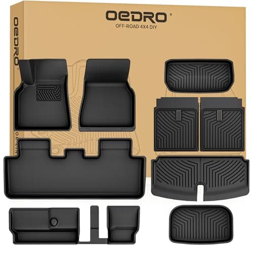 OEDRO Upgraded Floor Mats Fit for Tesla Model Y 7-Seater 2020-2025, All Weather TPE Cargo Liners, 9 PCS Car Mats Tailored Fit Model Y 7-seat Accessories, 1st and 2nd 3rd Row with Backrest Mats