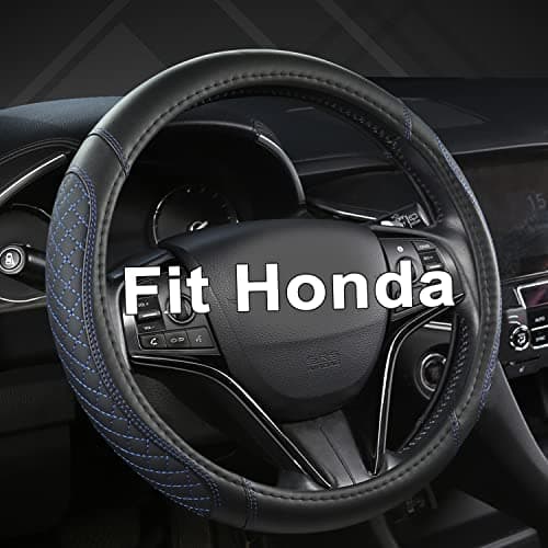 West Llama Customized Auto Car Steering Wheel Cover for Honda Civic, CR-Z, Insight, S2000, 14" - 14.25" (Diamond Quilted-Black+Blue-Small Size)