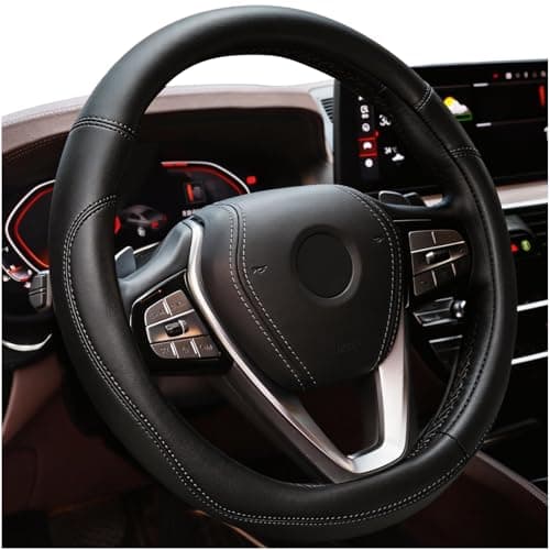 HOTOR Car Steering Wheel Cover - Universal Car Accessory for Diverse Cars, Leather Cover with Anti-Slip Lining, for Steering Wheel with a Diameter of 14.5"-15",Black