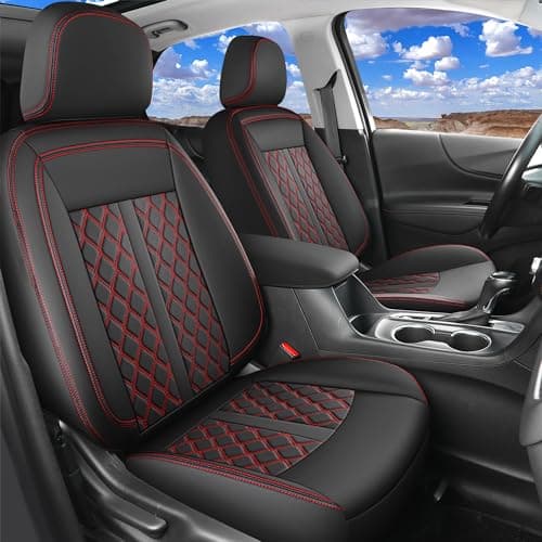 Huidasource Seat Covers for Nissan Frontier 2022-2025, Waterproof Leather Seat Covers for Nissan Frontier S SV PRO-X PRO-4X SL, Full Coverage Custom Fit Seat Cushion Cover(Fullset/Black&Red)