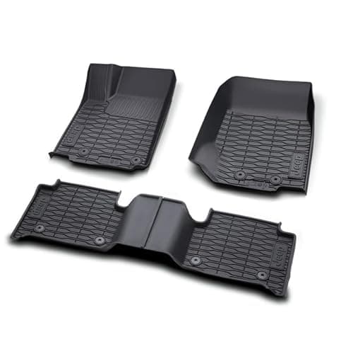 Mopar All-Weather Black Rubber Floor Mats with Jeep Logo for Jeep Grand Cherokee (two-row, WL version), Non-PHEV, Left-Hand Drive 82216590AA