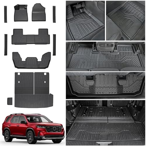 HOUCLEMIC Floor Mats for 2023-2025 2026 Honda Pilot, Cargo Mat with Backrest Mat All Weather TPE Cargo Liner Replacement Protection for 2025 Honda Pilot Accessories Door Sill Guards