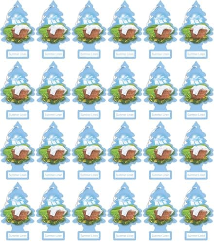 Little Trees Cardboard Hanging Car, Home & Office Air Freshener, Summer Linen (Pack of 24)