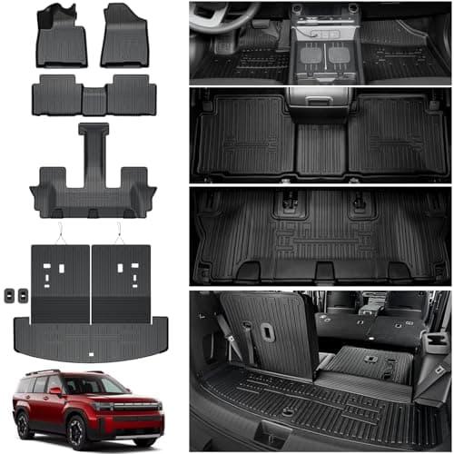 HOUCLEMIC Floor Mats for 2024 2025 2026 Hyundai Santa Fe (Fit Hybrid and Gas), TPE All Weather Protection Durable Trunk Cargo Mat with Backrest Mat for Hyundai Santa Fe