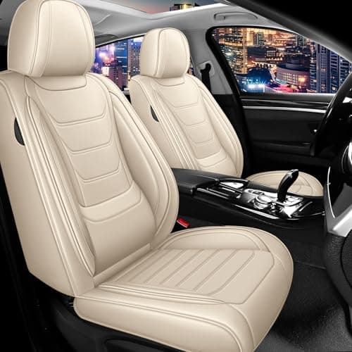 Nappa Leather Seat Covers Full Set for Mercedes-Benz Sprinter 2010-2016, 2 seats Tear-Resistant & Waterproof Car Seat Cover Inside Zipper Design and Reserved Opening Holes(Standard Front Row/Beige)