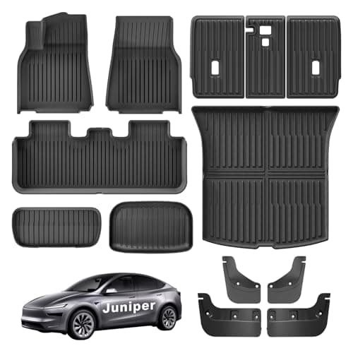Weize Floor Mats for Tesla Model Y Juniper 2025-2026 All Weather 9Pcs Cargo Liners & 4Pcs Mud Flaps No-Drill Splash Guards Interior Accessories