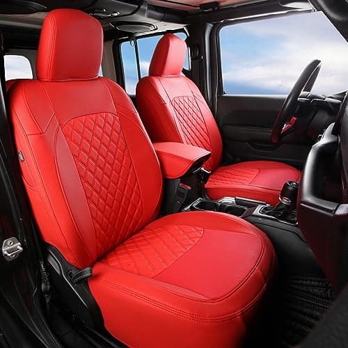 GIANT PANDA Jeep Wrangler 4 Door JL 2018-2026 Full Set Car Seat Covers for Sahara Sport Rubicon Unlimited Willys Without Rear Cup Holder, Customized Faux Leather - (Red)